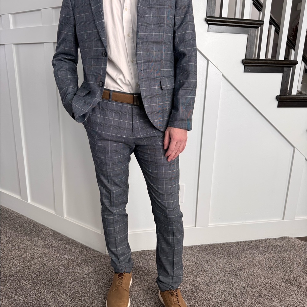 Classic Gray Checkered Men's Suit